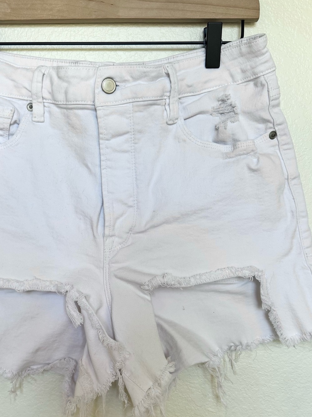 Good American White Distressed Denim Cutoff Shorts
